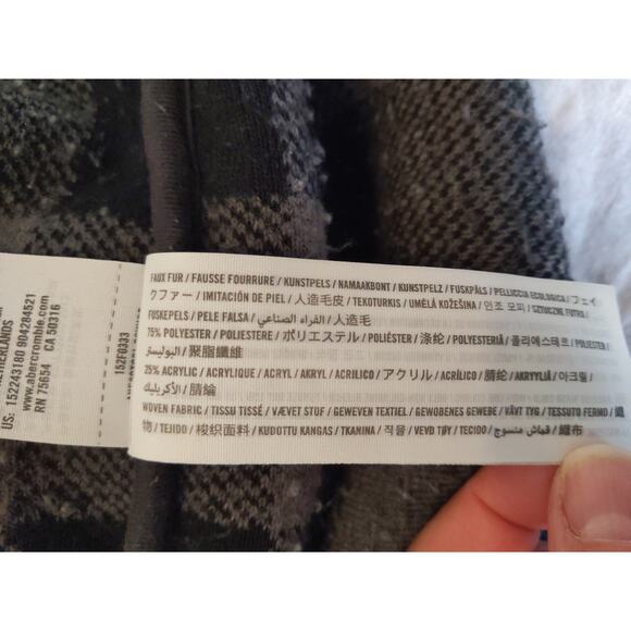 Abercrombie & Fitch Buffalo Check Fleece Jacket Women's Sz Large Gray/Black - Picture 5 of 8